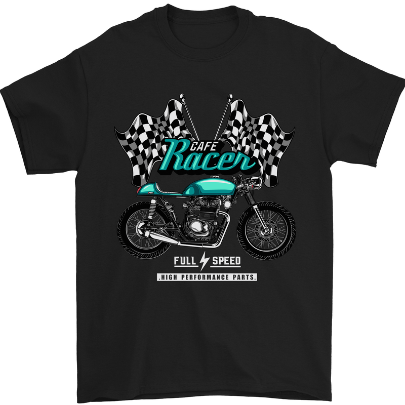 Cafe Racer Full Speed Biker Motorcycle Mens T-Shirt Cotton Gildan Black