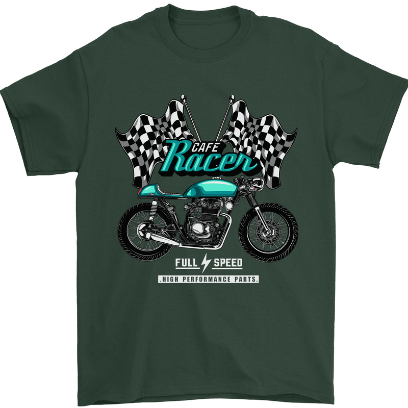 Cafe Racer Full Speed Biker Motorcycle Mens T-Shirt Cotton Gildan Forest Green