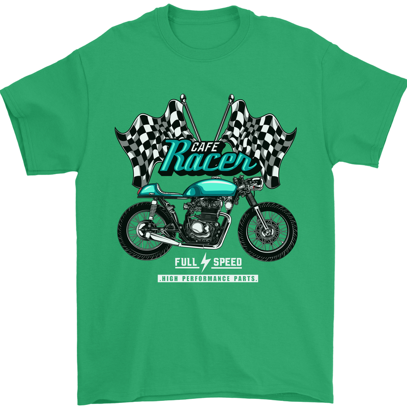 Cafe Racer Full Speed Biker Motorcycle Mens T-Shirt Cotton Gildan Irish Green