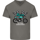 Cafe Racer Full Speed Biker Motorcycle Mens V-Neck Cotton T-Shirt Charcoal
