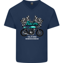 Cafe Racer Full Speed Biker Motorcycle Mens V-Neck Cotton T-Shirt Navy Blue