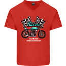 Cafe Racer Full Speed Biker Motorcycle Mens V-Neck Cotton T-Shirt Red