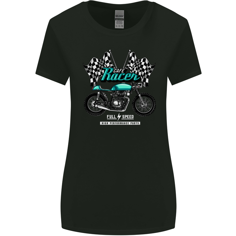 Cafe Racer Full Speed Biker Motorcycle Womens Wider Cut T-Shirt Black