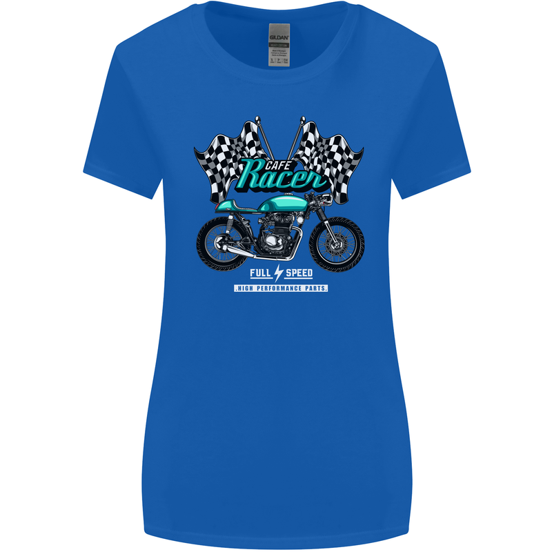 Cafe Racer Full Speed Biker Motorcycle Womens Wider Cut T-Shirt Royal Blue