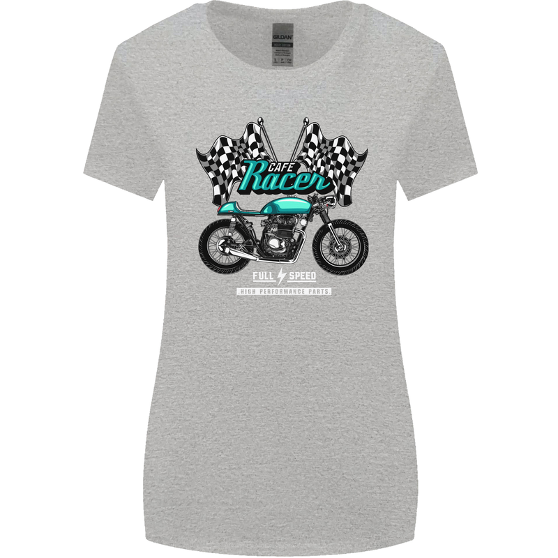 Cafe Racer Full Speed Biker Motorcycle Womens Wider Cut T-Shirt Sports Grey