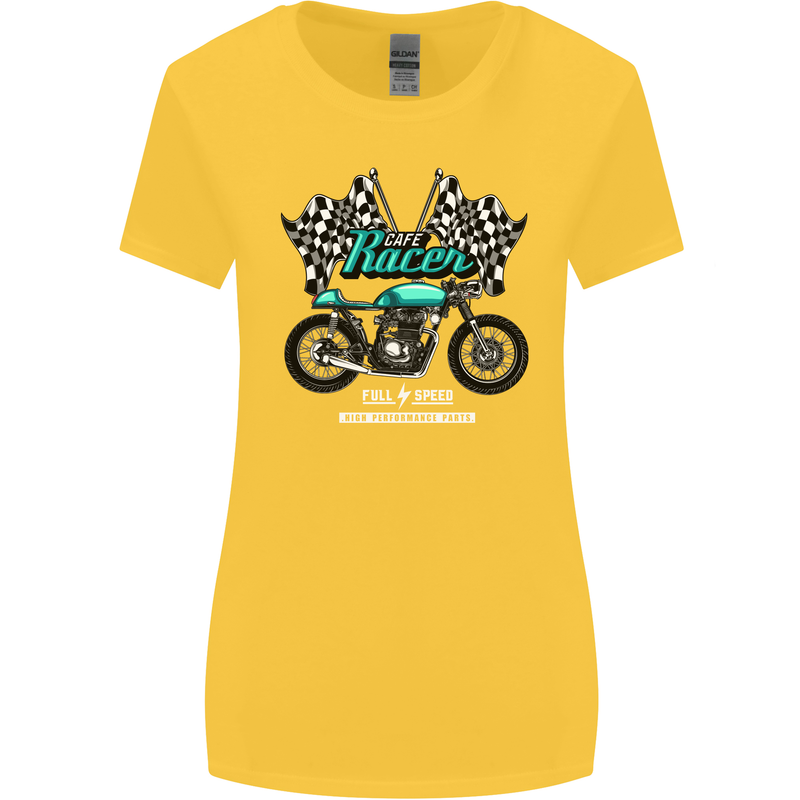 Cafe Racer Full Speed Biker Motorcycle Womens Wider Cut T-Shirt Yellow