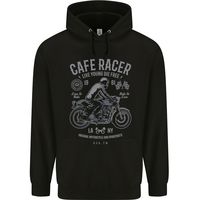 Cafe Racer Live Young Biker Motorcycle Mens Hoodie Black