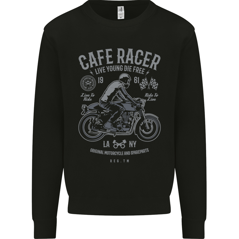 Cafe Racer Live Young Biker Motorcycle Mens Sweatshirt Jumper Black