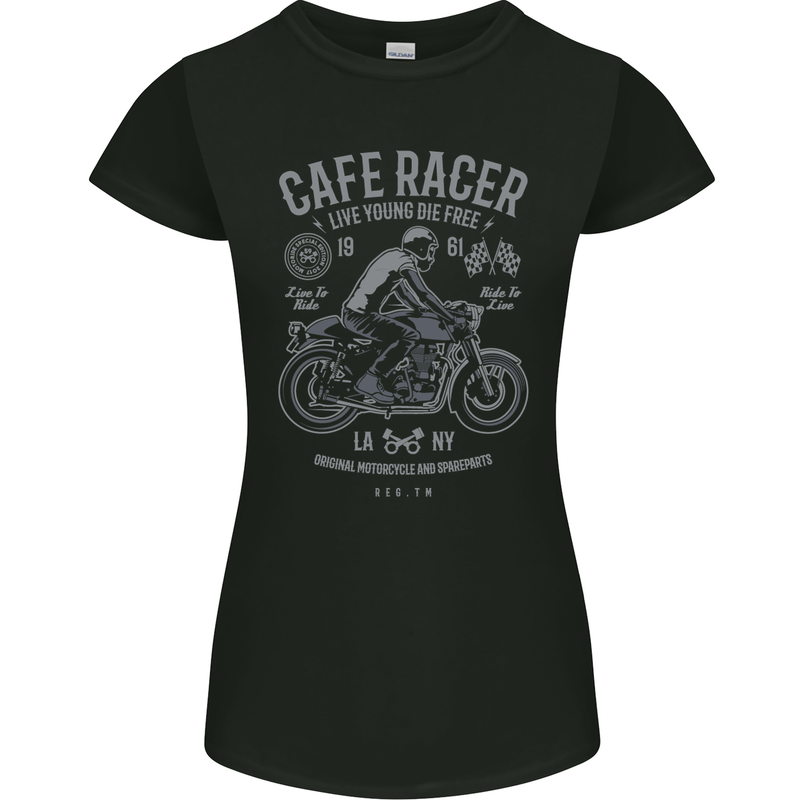 Cafe Racer Live Young Biker Motorcycle Womens Petite Cut T-Shirt Black