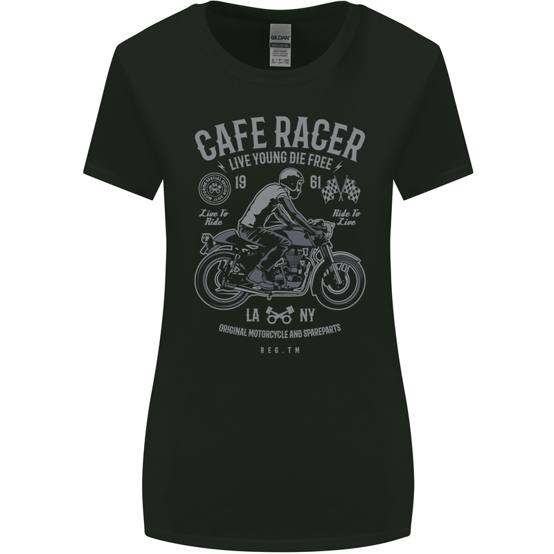Cafe Racer Live Young Biker Motorcycle Womens Wider Cut T-Shirt Black