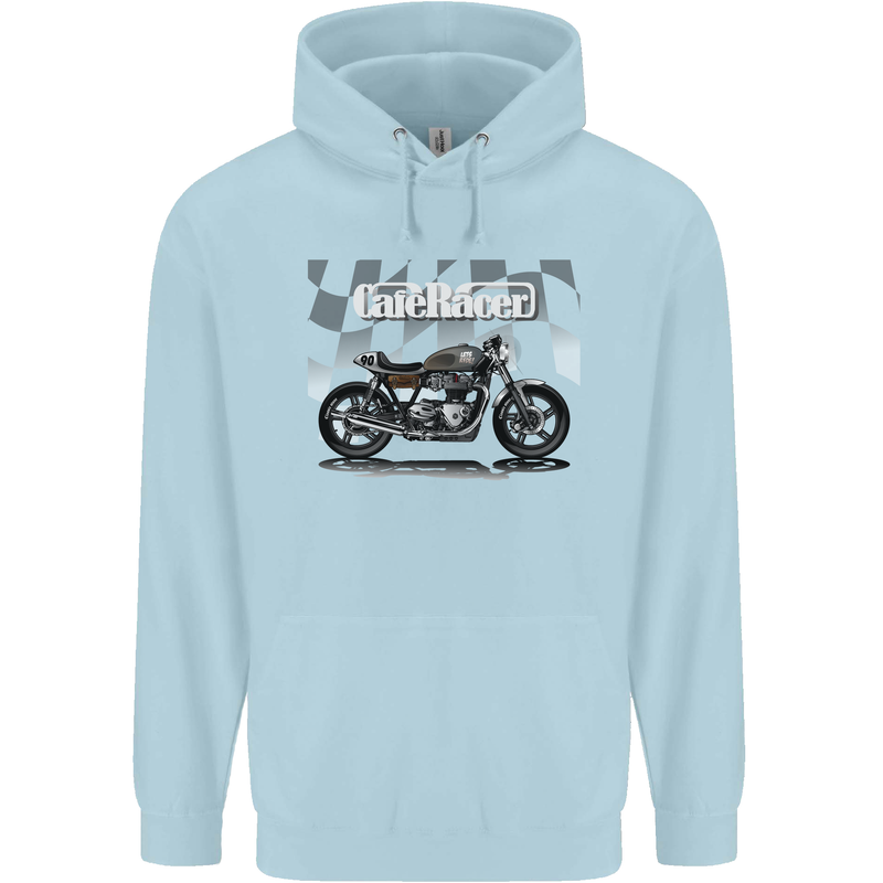 Cafe Racer Motorbike Motorcycle Biker Childrens Kids Hoodie Light Blue