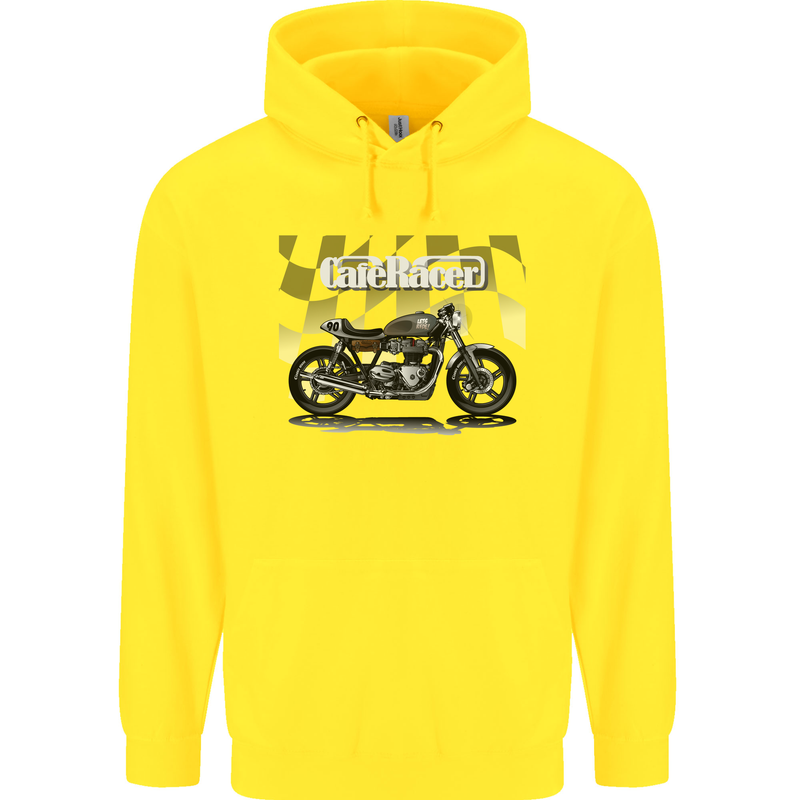 Cafe Racer Motorbike Motorcycle Biker Childrens Kids Hoodie Yellow