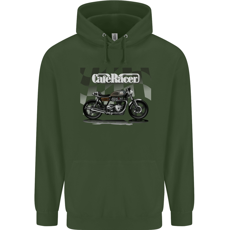 Cafe Racer Motorbike Motorcycle Biker Mens 80% Cotton Hoodie Forest Green