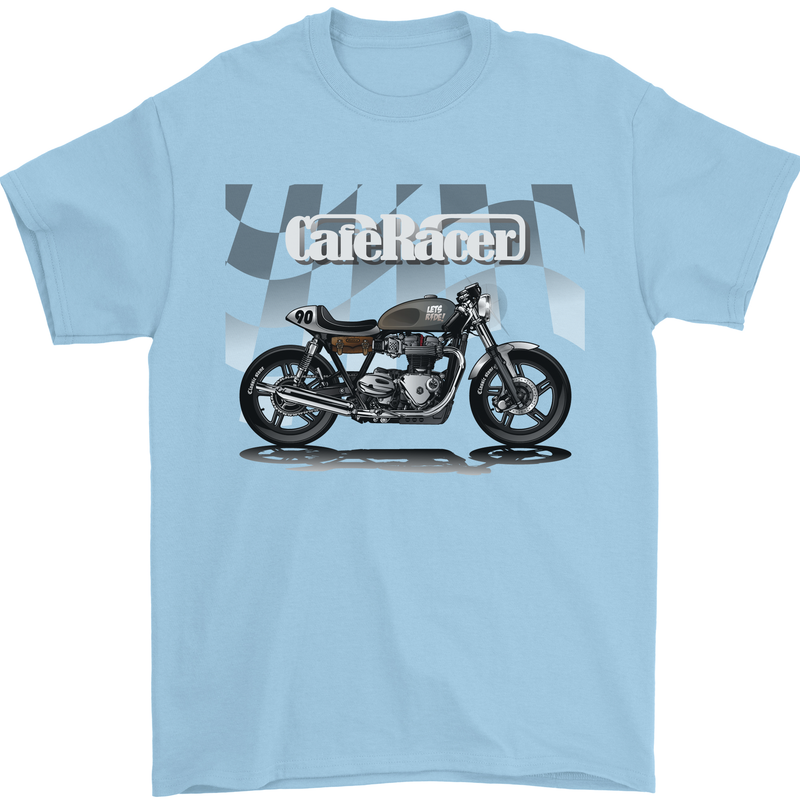 Cafe Racer Motorbike Motorcycle Biker Mens T-Shirt Cotton Gildan Light Blue