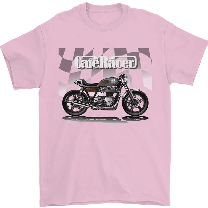 Cafe Racer Motorbike Motorcycle Biker Mens T-Shirt Cotton Gildan Light Pink