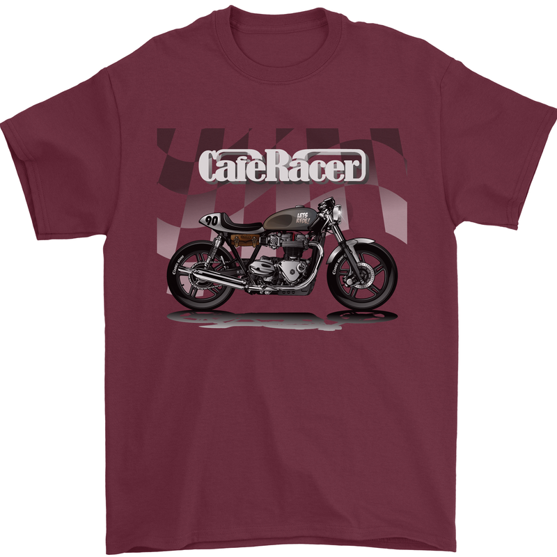Cafe Racer Motorbike Motorcycle Biker Mens T-Shirt Cotton Gildan Maroon