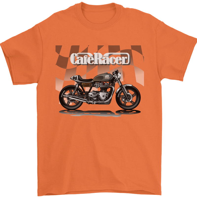 Cafe Racer Motorbike Motorcycle Biker Mens T-Shirt Cotton Gildan Orange