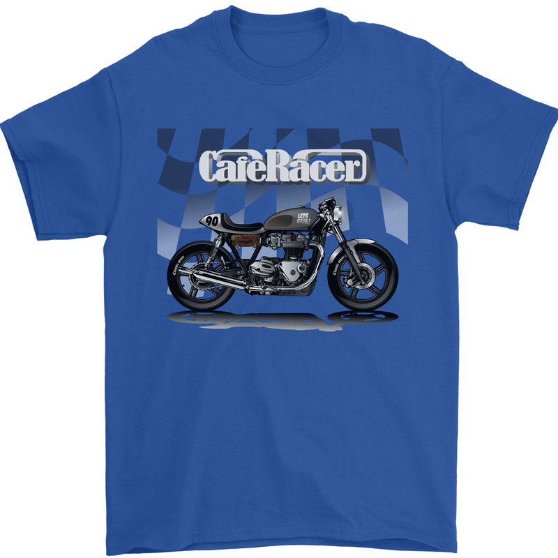 Cafe Racer Motorbike Motorcycle Biker Mens T-Shirt Cotton Gildan Royal Blue