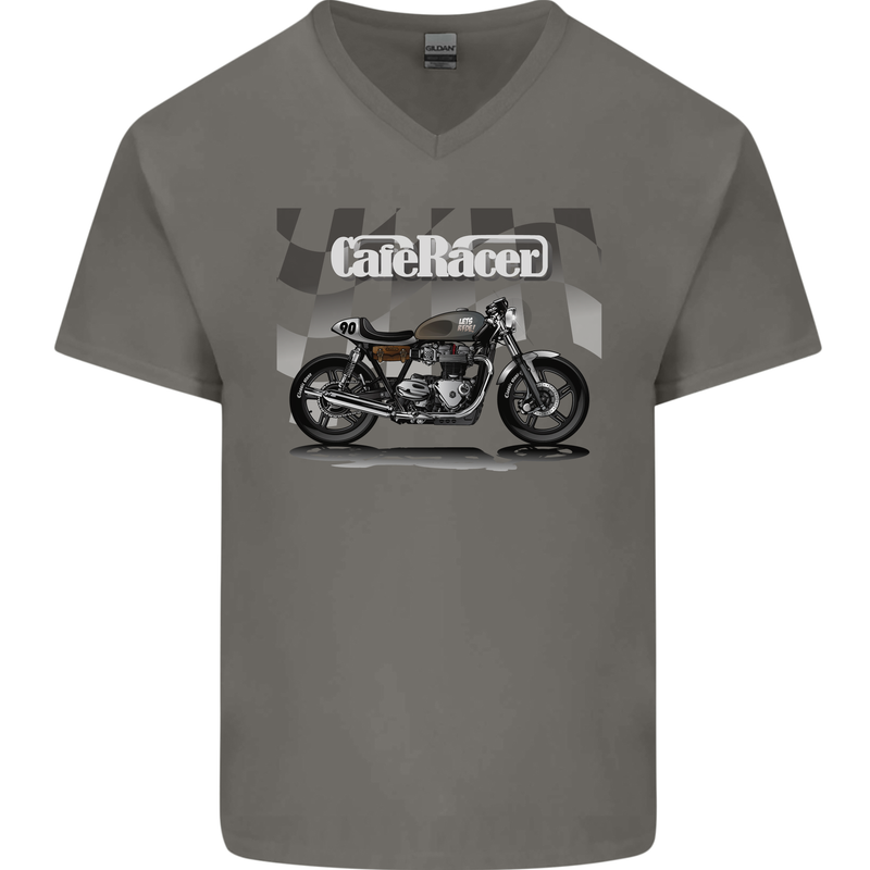 Cafe Racer Motorbike Motorcycle Biker Mens V-Neck Cotton T-Shirt Charcoal