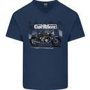 Cafe Racer Motorbike Motorcycle Biker Mens V-Neck Cotton T-Shirt Navy Blue