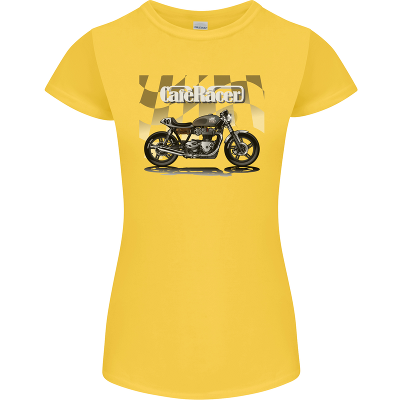 Cafe Racer Motorbike Motorcycle Biker Womens Petite Cut T-Shirt Yellow