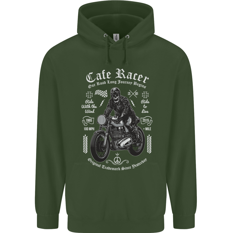 Cafe Racer Motorcycle Motorbike Biker Childrens Kids Hoodie Forest Green