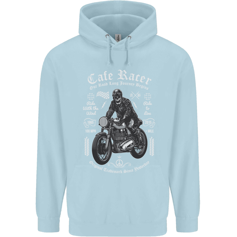 Cafe Racer Motorcycle Motorbike Biker Childrens Kids Hoodie Light Blue