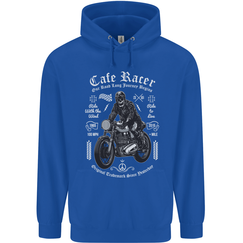 Cafe Racer Motorcycle Motorbike Biker Childrens Kids Hoodie Royal Blue