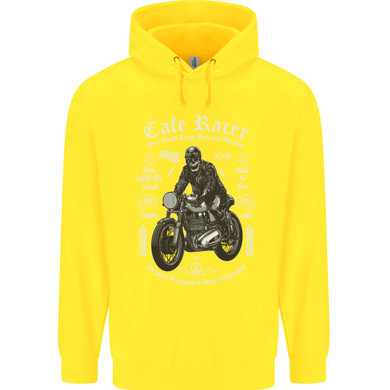 Cafe Racer Motorcycle Motorbike Biker Childrens Kids Hoodie Yellow