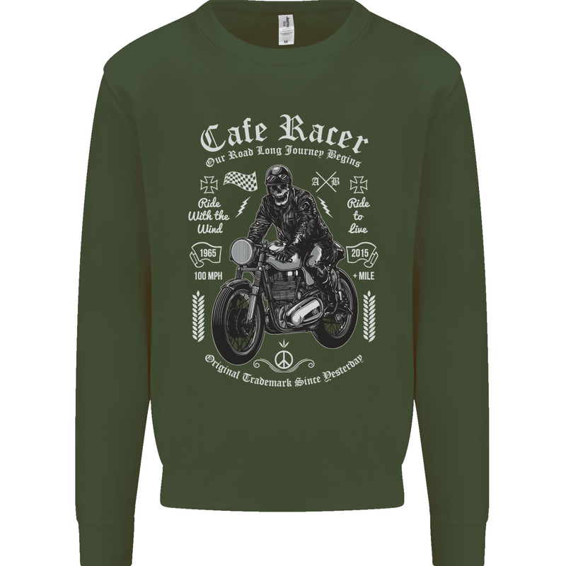 Cafe Racer Motorcycle Motorbike Biker Kids Sweatshirt Jumper Forest Green
