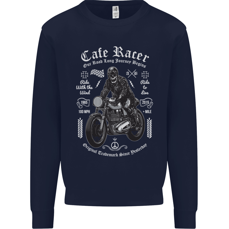 Cafe Racer Motorcycle Motorbike Biker Kids Sweatshirt Jumper Navy Blue