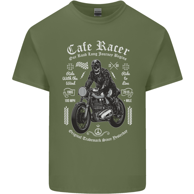 Cafe Racer Motorcycle Motorbike Biker Mens Cotton T-Shirt Tee Top Military Green