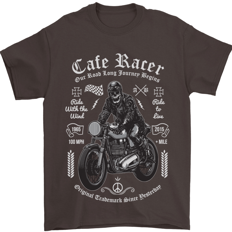 Cafe Racer Motorcycle Motorbike Biker Mens T-Shirt Cotton Gildan Dark Chocolate