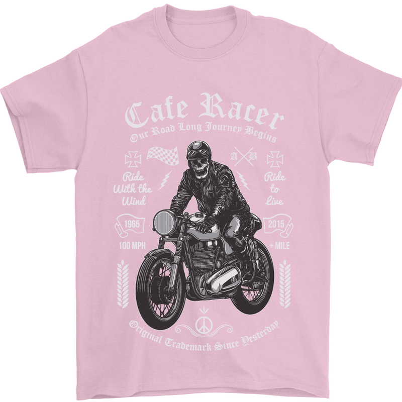 Cafe Racer Motorcycle Motorbike Biker Mens T-Shirt Cotton Gildan Light Pink