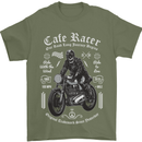 Cafe Racer Motorcycle Motorbike Biker Mens T-Shirt Cotton Gildan Military Green