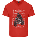 Cafe Racer Motorcycle Motorbike Biker Mens V-Neck Cotton T-Shirt Red