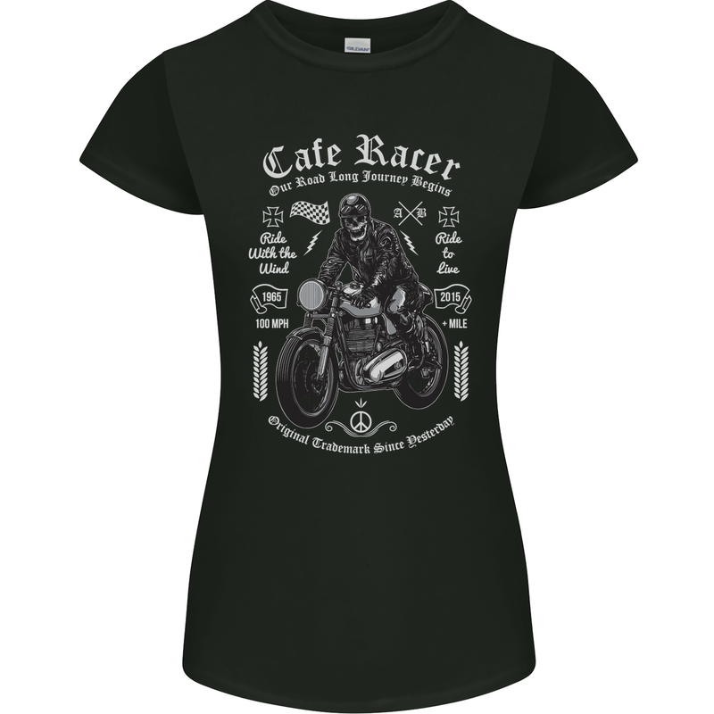 Cafe Racer Motorcycle Motorbike Biker Womens Petite Cut T-Shirt Black