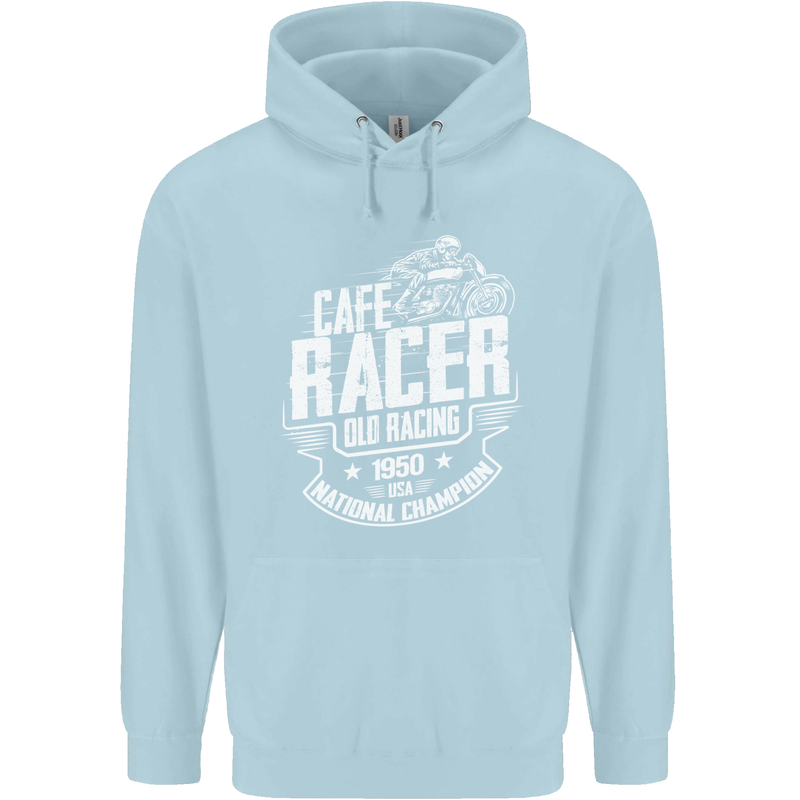 Cafe Racer Old Racing Biker Motorcycle Childrens Kids Hoodie Light Blue