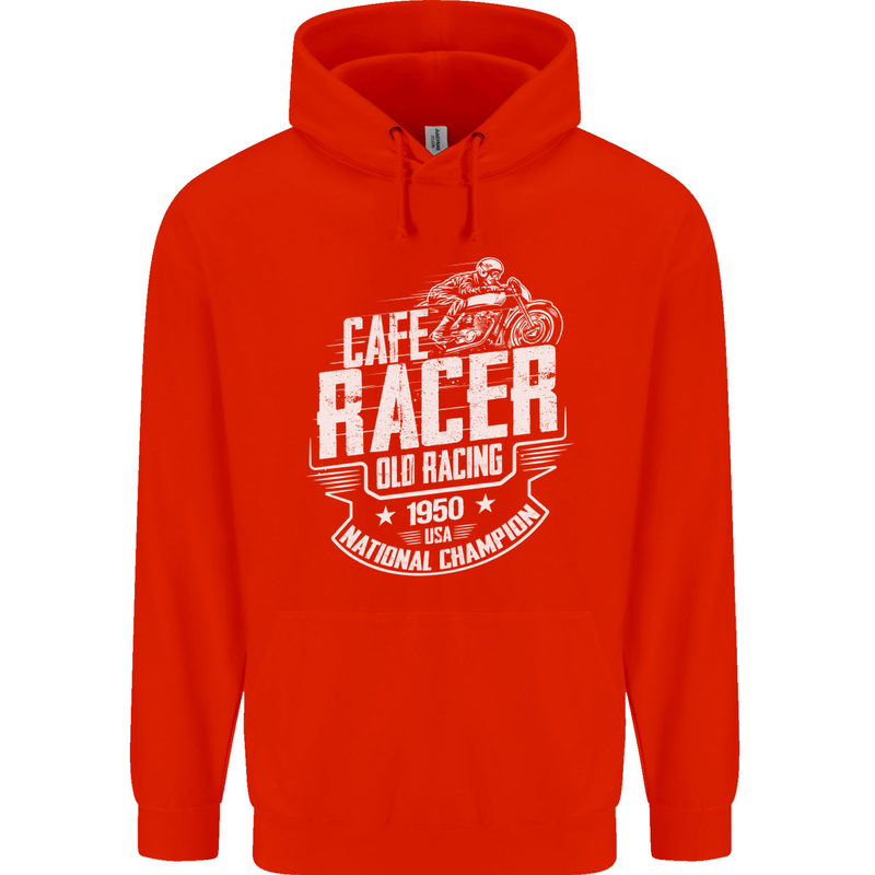 Cafe Racer Old Racing Biker Motorcycle Mens 80% Cotton Hoodie Bright Red