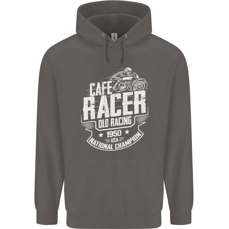 Cafe Racer Old Racing Biker Motorcycle Mens 80% Cotton Hoodie Charcoal
