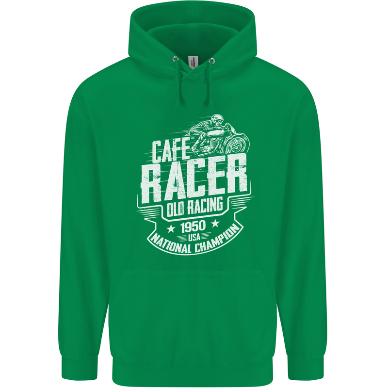 Cafe Racer Old Racing Biker Motorcycle Mens 80% Cotton Hoodie Irish Green