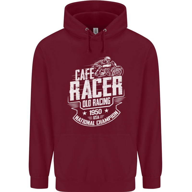 Cafe Racer Old Racing Biker Motorcycle Mens 80% Cotton Hoodie Maroon