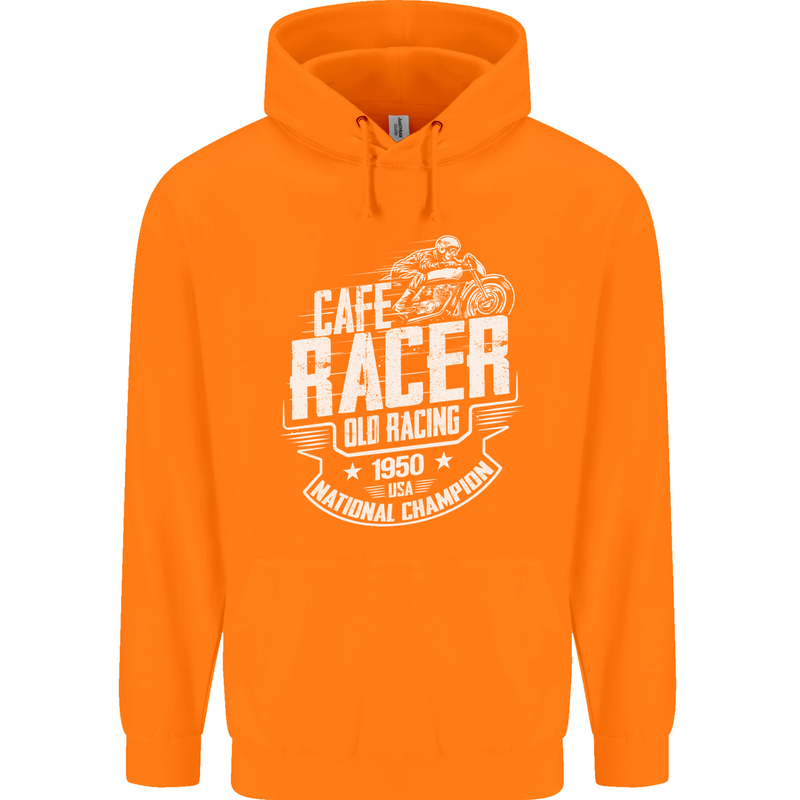 Cafe Racer Old Racing Biker Motorcycle Mens 80% Cotton Hoodie Orange