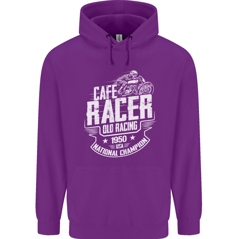 Cafe Racer Old Racing Biker Motorcycle Mens 80% Cotton Hoodie Purple