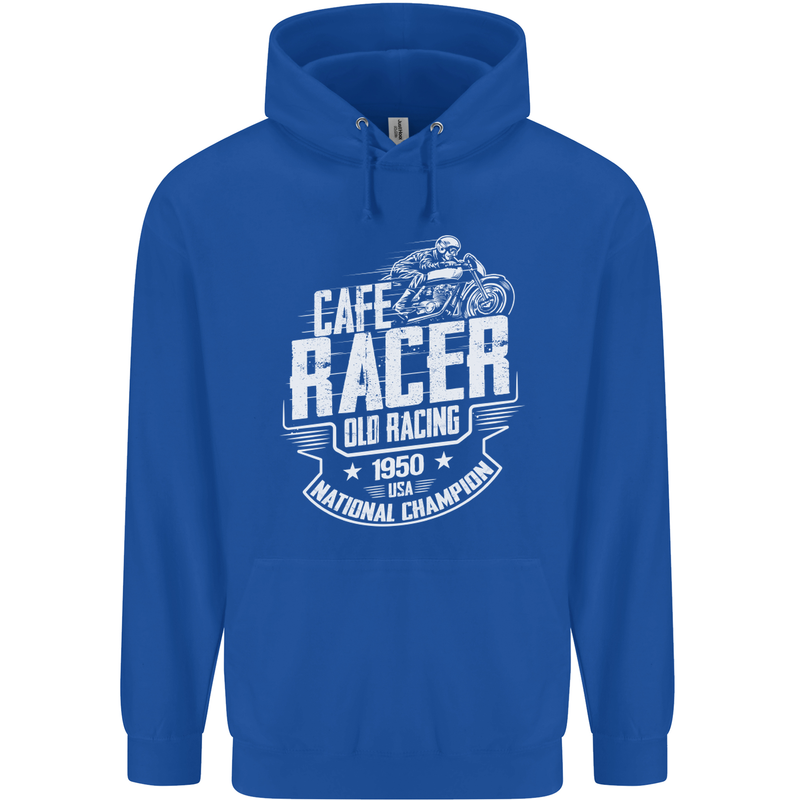 Cafe Racer Old Racing Biker Motorcycle Mens 80% Cotton Hoodie Royal Blue