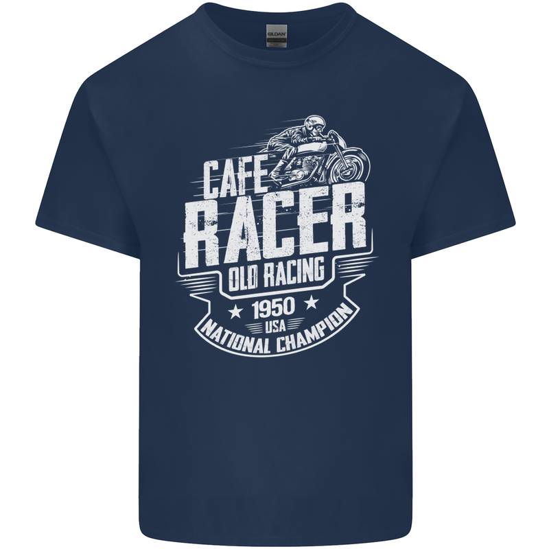 Cafe Racer Old Racing Biker Motorcycle Mens Cotton T-Shirt Tee Top Navy Blue