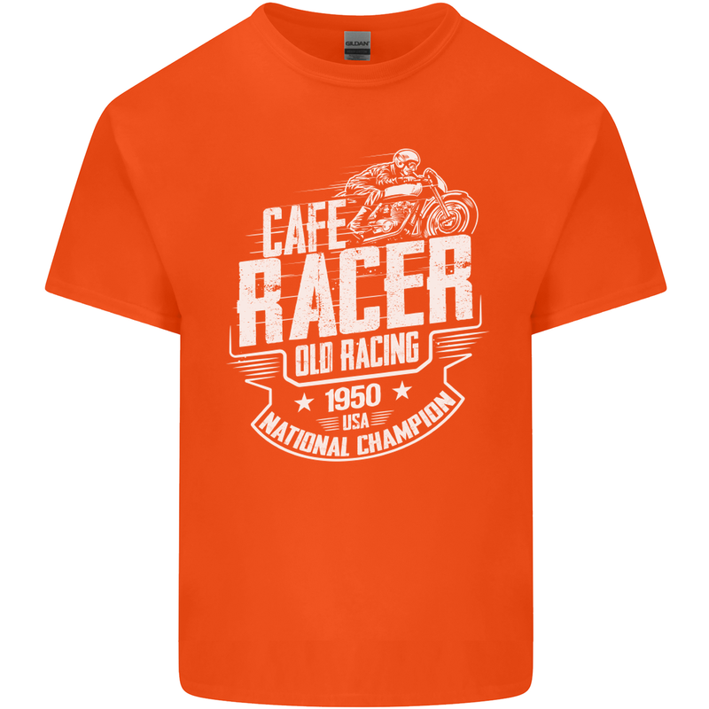 Cafe Racer Old Racing Biker Motorcycle Mens Cotton T-Shirt Tee Top Orange