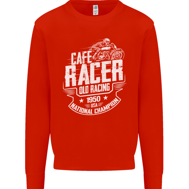 Cafe Racer Old Racing Biker Motorcycle Mens Sweatshirt Jumper Bright Red