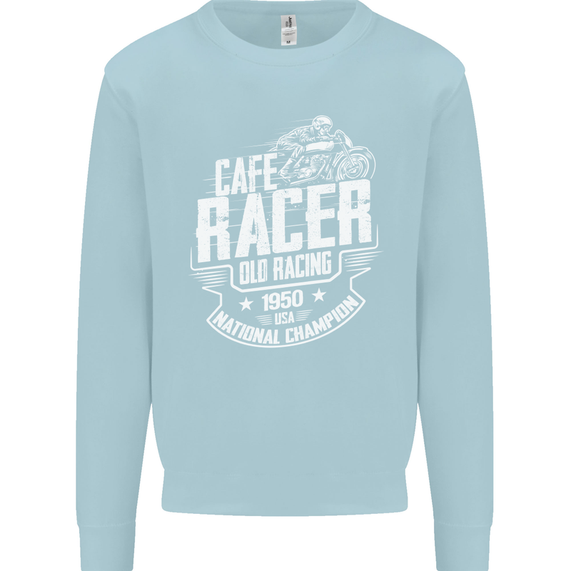 Cafe Racer Old Racing Biker Motorcycle Mens Sweatshirt Jumper Light Blue