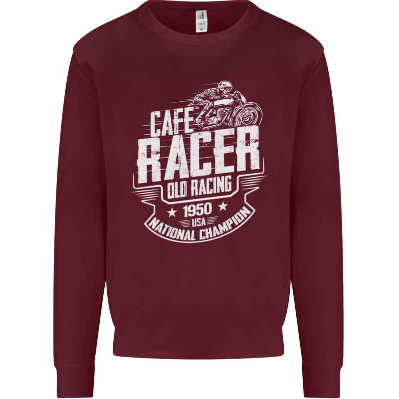 Cafe Racer Old Racing Biker Motorcycle Mens Sweatshirt Jumper Maroon
